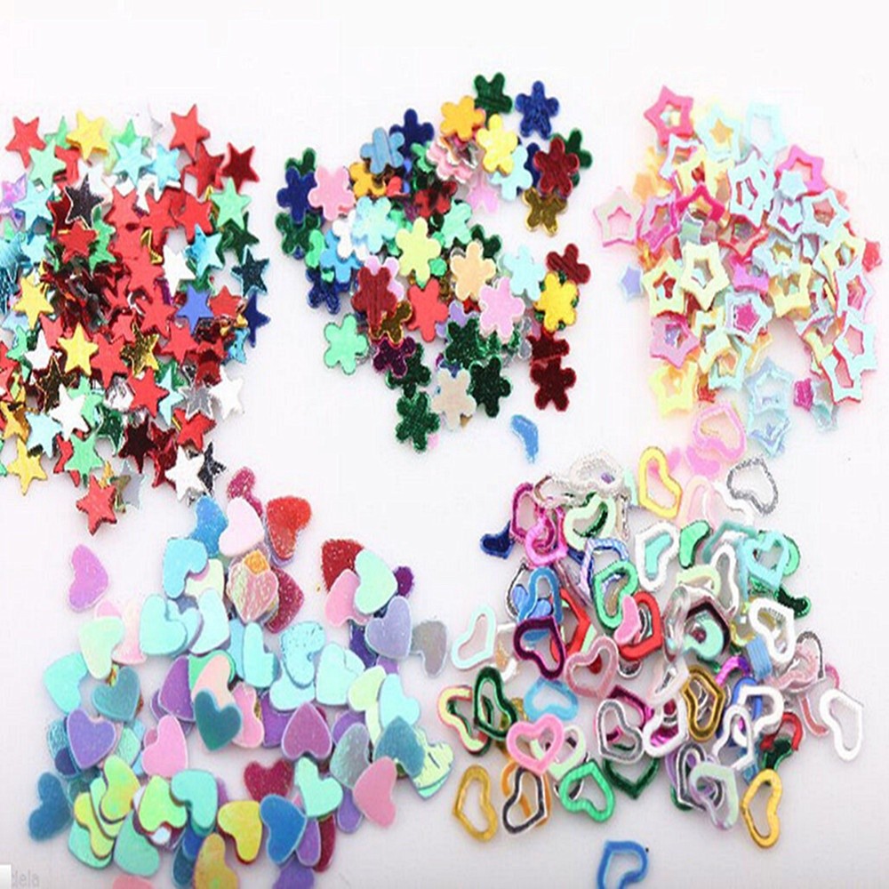 【TERSEDIA &amp; COD】5000 pcs Campuran Flash Jantung Bintang Bunga Sequin Sticker Applique Kuku DIY 3mm