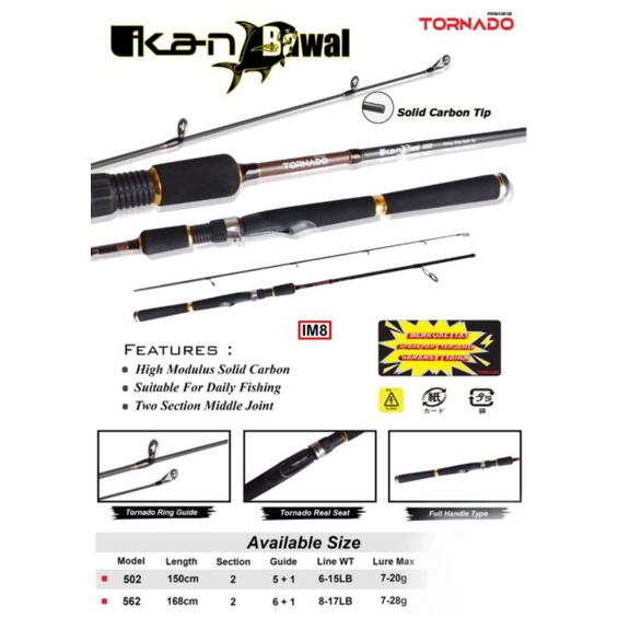 joran tornado karbon solid ikan bawal 165cm