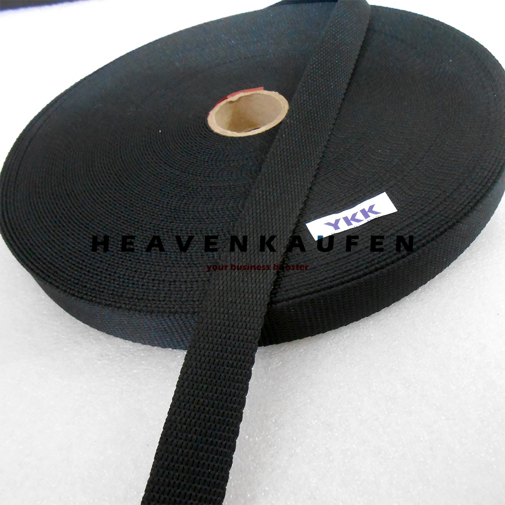 Webbing Tas YKK Polyester Bagus Lebar 2 cm Warna Hitam Harga Per Meter