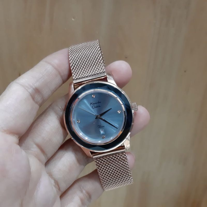Alexandre Christie Passion AC 2908 Ladies Green Dial Rose Gold Mesh Stainless Steel Strap Original