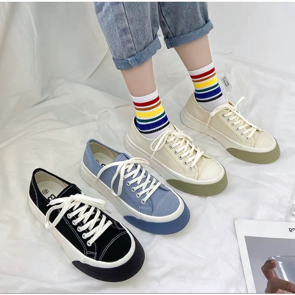 AVANCEID 1951 Sepatu Sneakers Wanita Canvas Kerja Sekolah Hitam Import