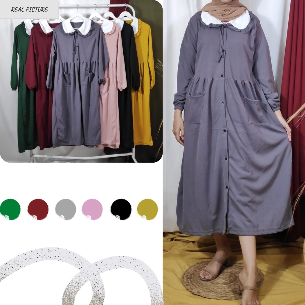 Dailythings Gamis Midi Wanita Busui Chava Ukuran Fit L sampai XL LD 100cm Panjang 115cm