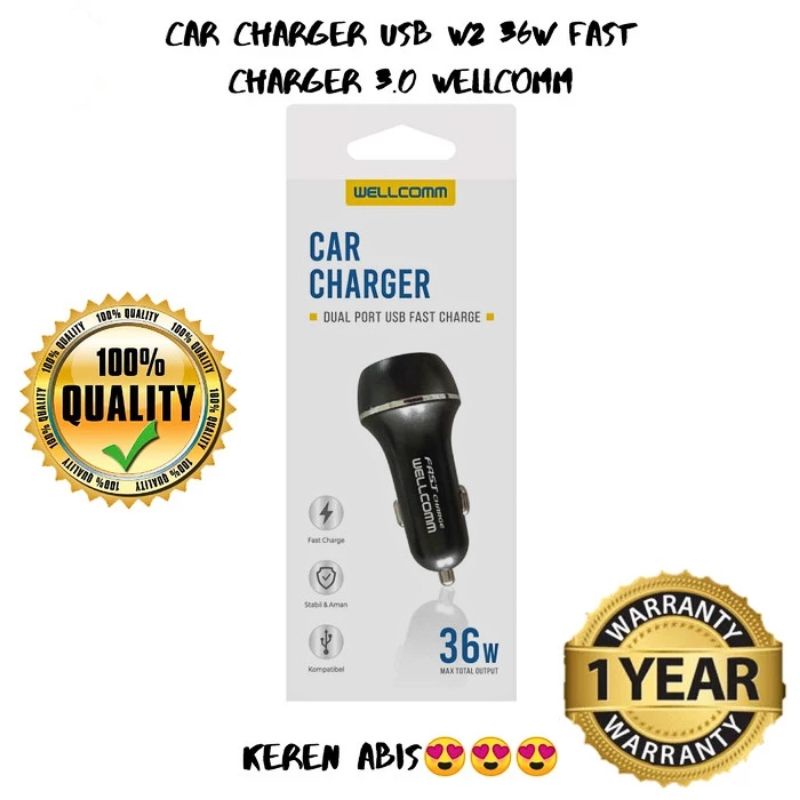 (WELLCOMM 36W) Car Charger Dual Usb Fast Charge Kabel Type C Charger Mobil 6A 36W