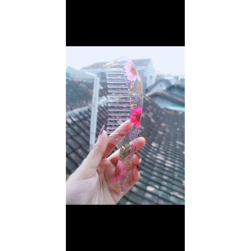 Dried Flowers Resin Comb Sisir Rambut Resin Bunga kering Custom