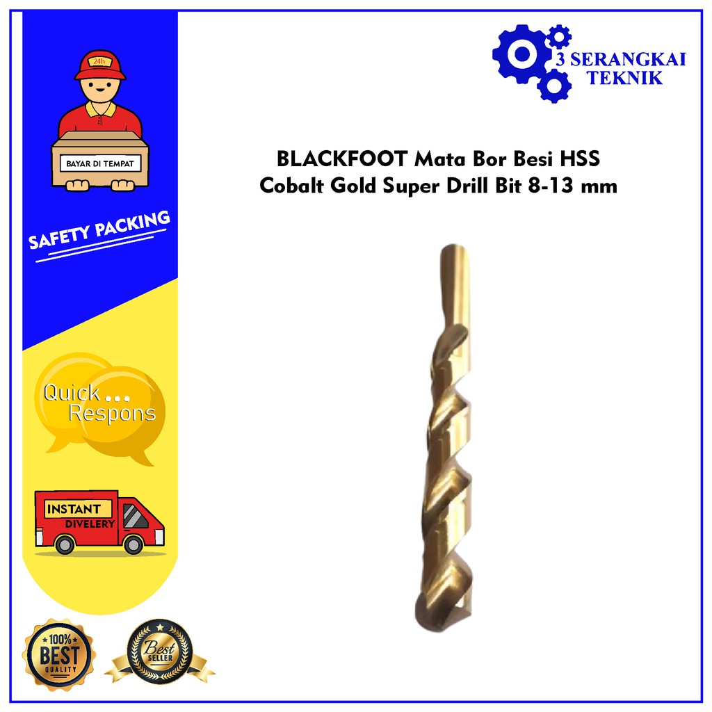 BLACKFOOT Mata Bor Besi HSS Cobalt Gold Super Drill Bit 8-13 mm