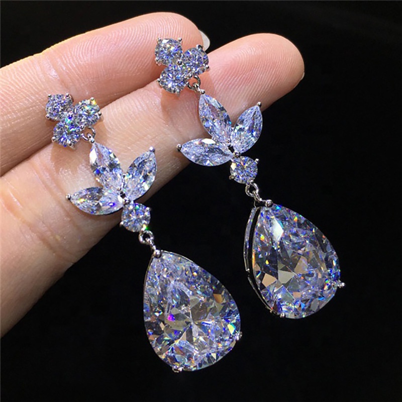 Anting Bentuk Water Drop Bahan Zirkon Gaya Korea Untuk Wanita