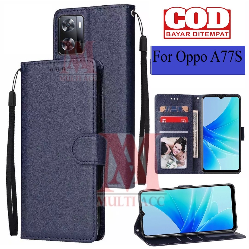 OPPO A77S Leather Flip Cover Wallet Case Kulit - Casing Dompet Case Wallet Leather Flip Case OPPO A7