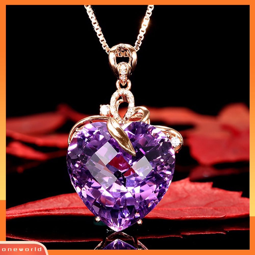 |Oneor| Wanita Bentuk Hati Faux Amethyst Pendant Rantai Kalung Hadiah Perhiasan Pernikahan