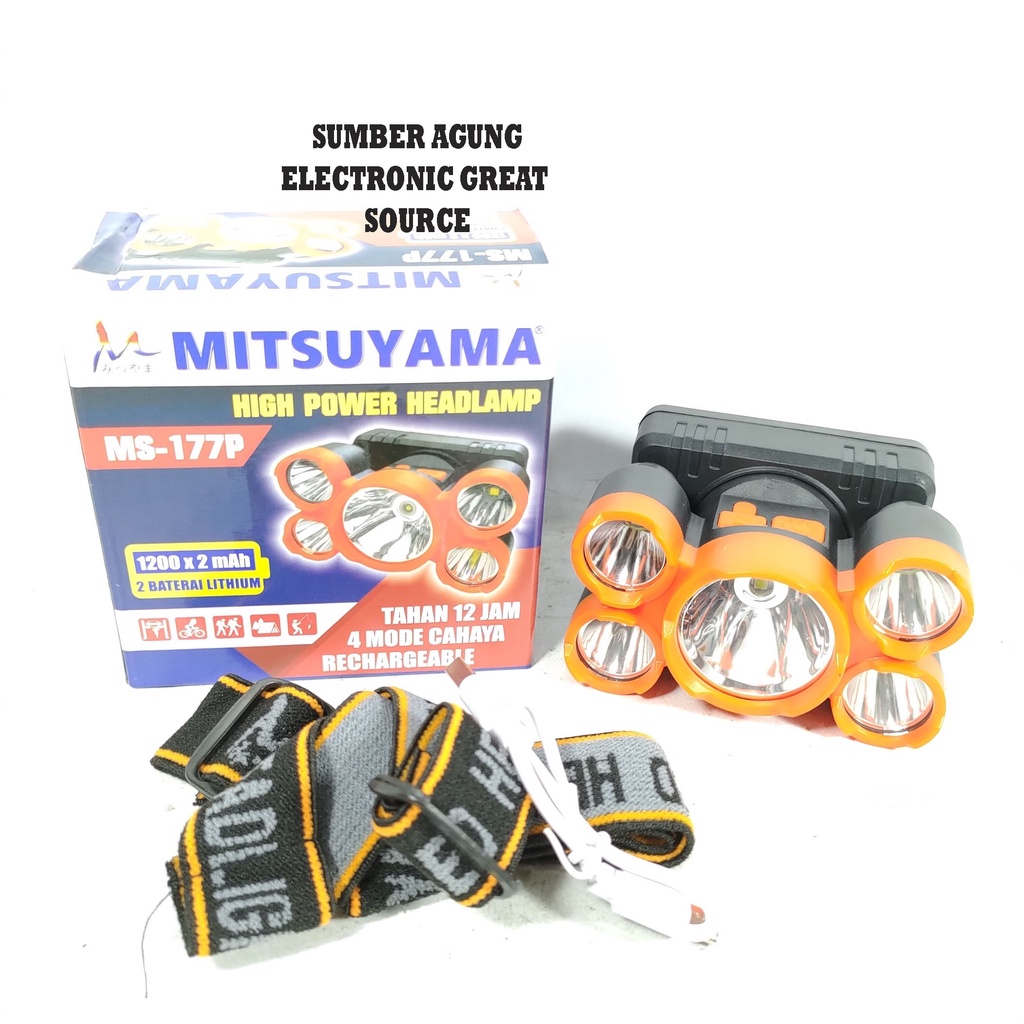 Mitsuyama MS177 MS177P Senter Kepala 5Mata 4 Mode Cahaya High Power