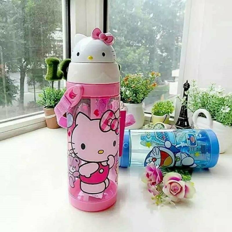 BOTOL MINUM ANAK / BOTOL MINUM SEDOTAN / BOTOL MINUM KEPALA KARAKTER TALI PANJANG450 ML