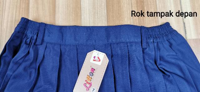 Rok Biru SMP plisir panjang seragam karet saku litton uk 6-12 /rok biru plisket famatex