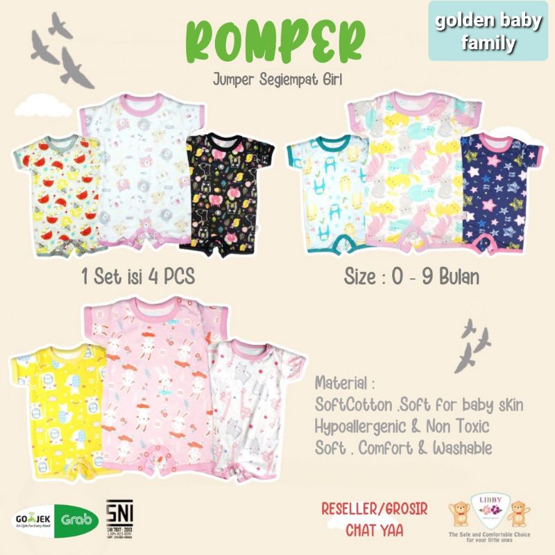 Libby Romper Premium  Pendek Segiempat 4in1