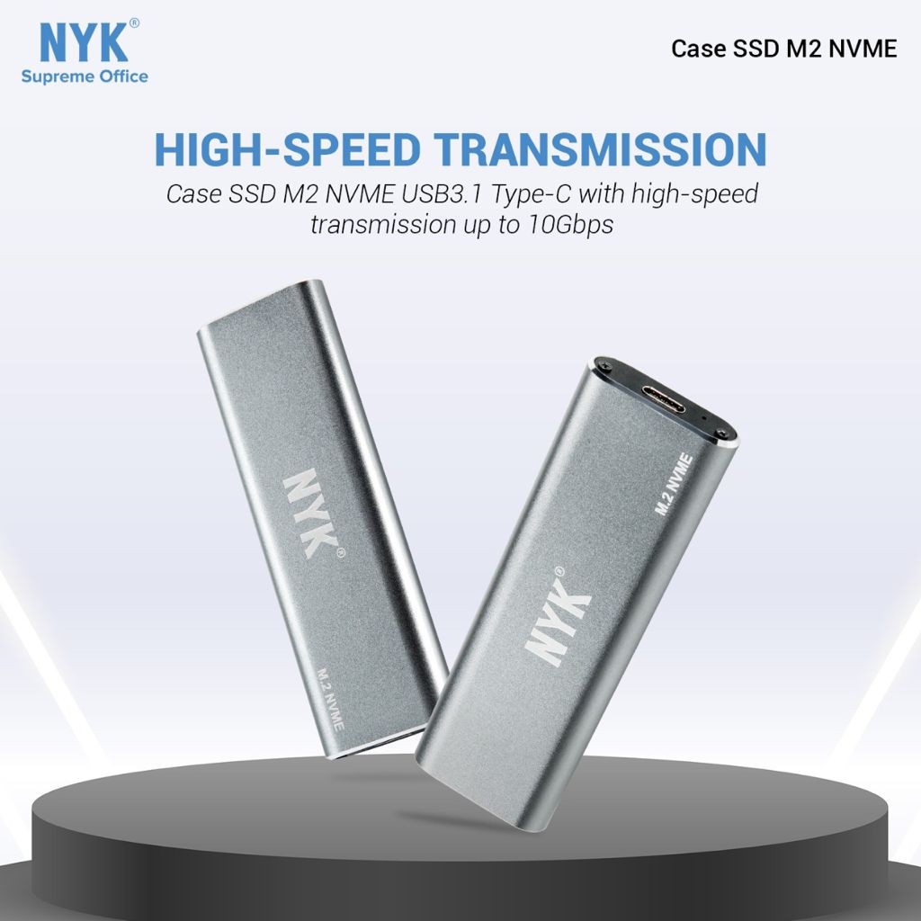 Case ssd m2 nvme nyk aluminum usb 3.1 type-c 10Gbps enclosure - Casing m.2 m-key external