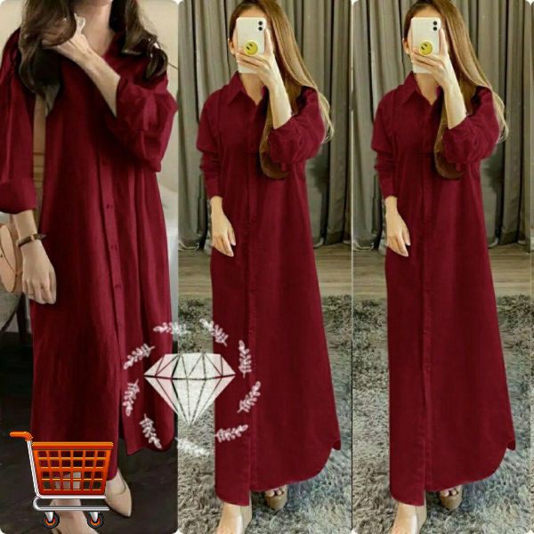 Dress Lunox Long Dress Lengan Panjang | Maxi Dress Polos | Pakaian Terusan Wanita | Atasan Wanita