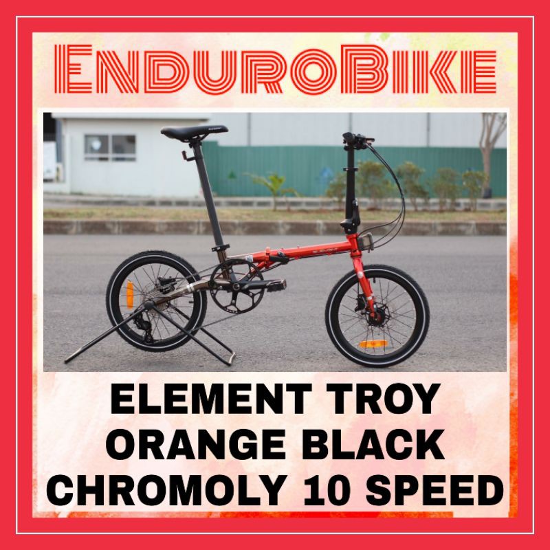 SEPEDA LIPAT ELEMENT TROY 10 SPEED ORANGE BLACK CHROMOLY 2020 FOLDING BIKE 16 INCH