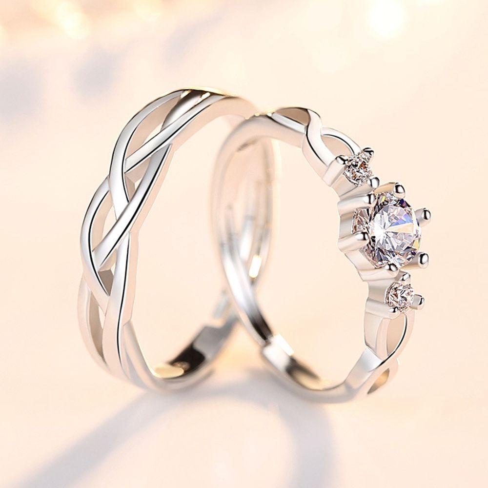 Lily 2PCS Cincin Zirkon Fashion Hati Pertunangan Pernikahan Ukuran Yang Dapat Disesuaikan