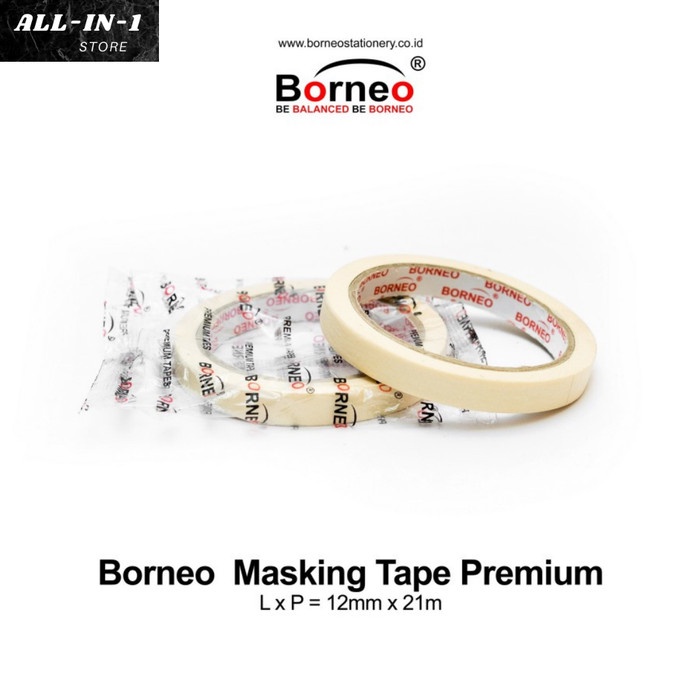 

Borneo Masking Tape / Isolasi Lakban Kertas Premium 1/2inch / 12 mm x 21 m