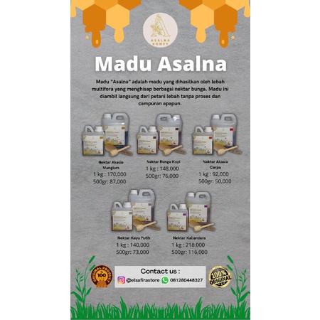 

Madu Nektar ASALNA / madu murni dari nektar bunga kopi / nektar kaliandra / nektar bunga kayu putih / nektar bunga nektar akasia carpa /nektar akasia mangium