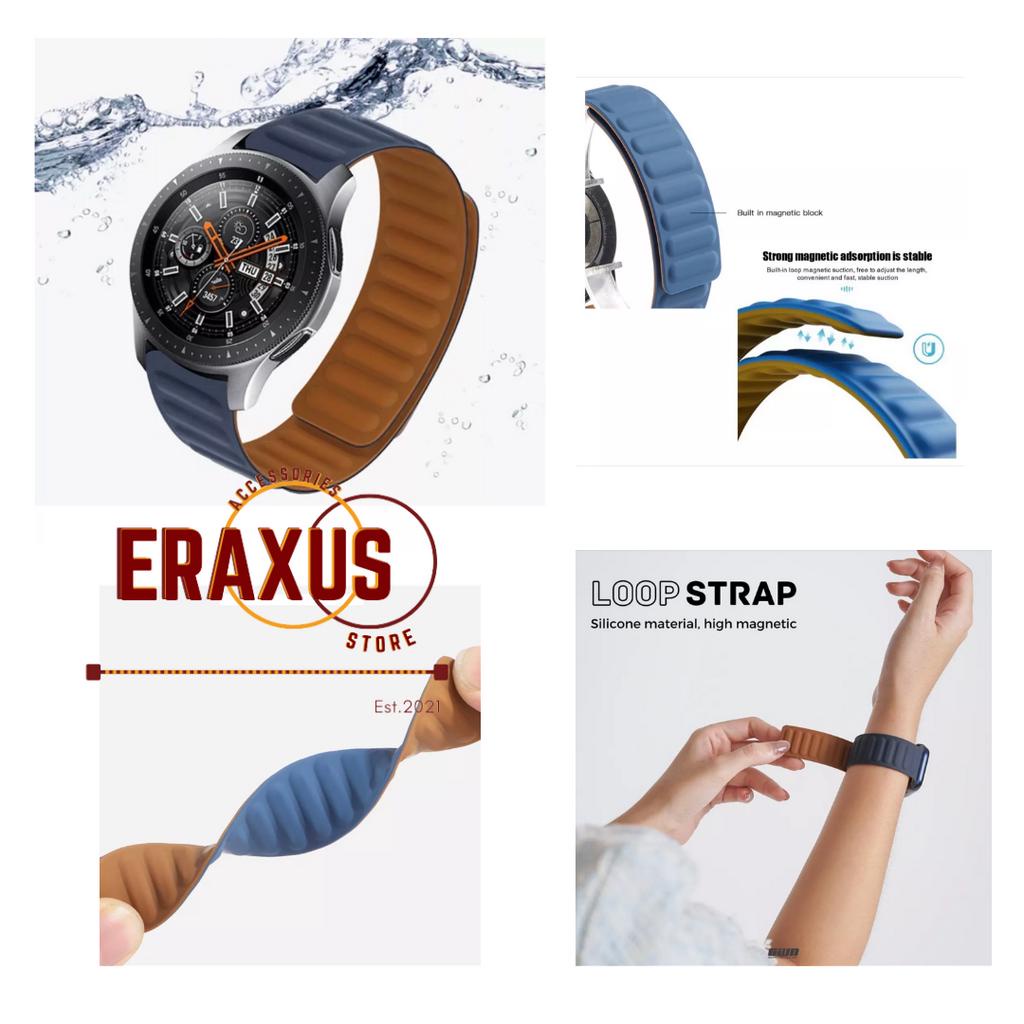 Eraxus Strap Samsung Watch Active 6 Classic 5 4 3 2 1 40mm 44mm Leather Link Magnetic Loop Sport Band Tali Jam Samsung Galaxy Watch Active 20mm / 22mm