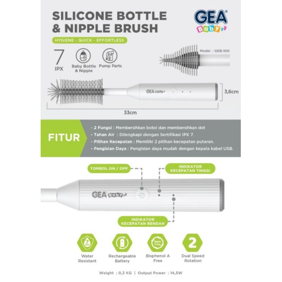 GEA Electric Silicone Bottle &amp;  Nipple Brush