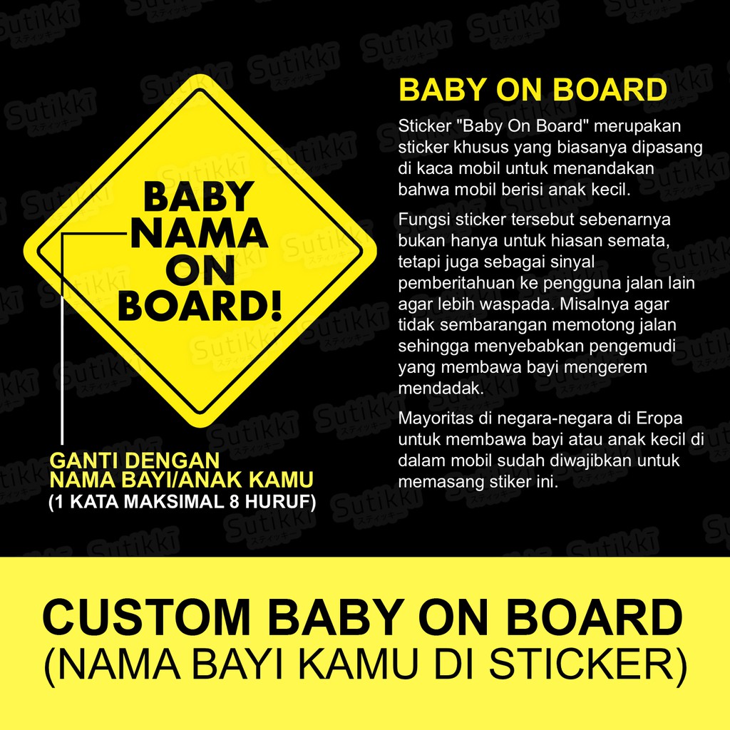 Sutikki | Custom Cutting Sticker Mobil Nama Baby on Board Stiker Anak Balita Jendela Belakang