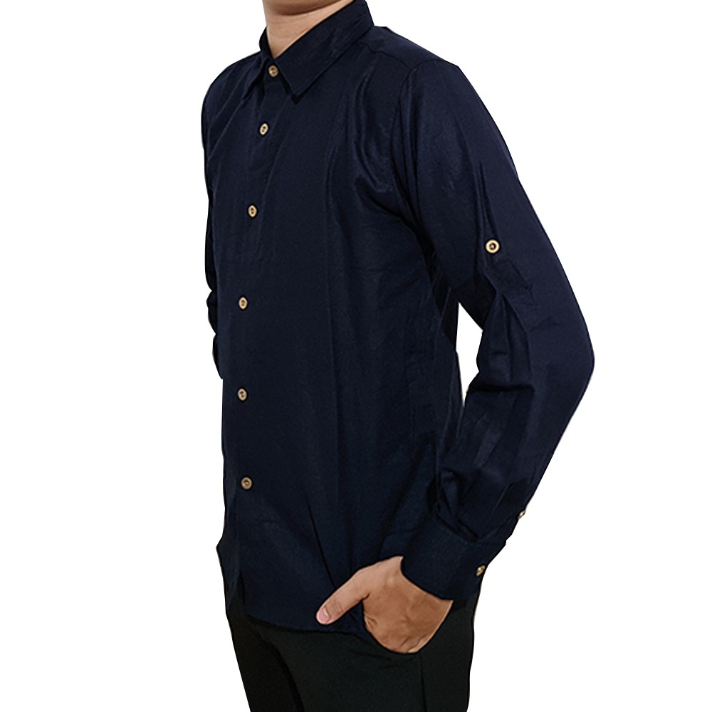 MYSTERICOUS Kemeja Pria Panjang Formal Kasual Linen EURO HIGH CLASS 100% - Navy