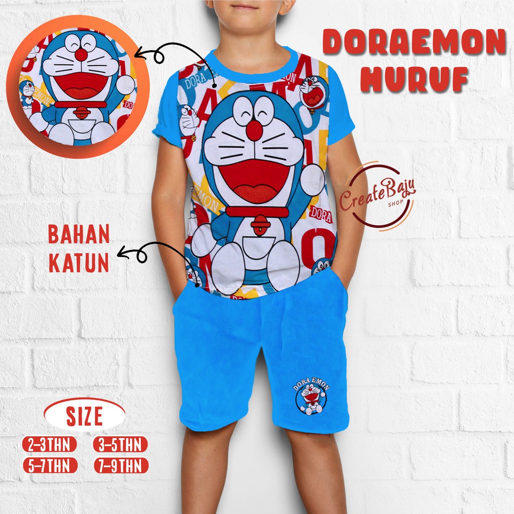 Setelan Anak Laki-Laki Hayami 2-9 Thn Doraemon Baju Anak Lengan Pendek