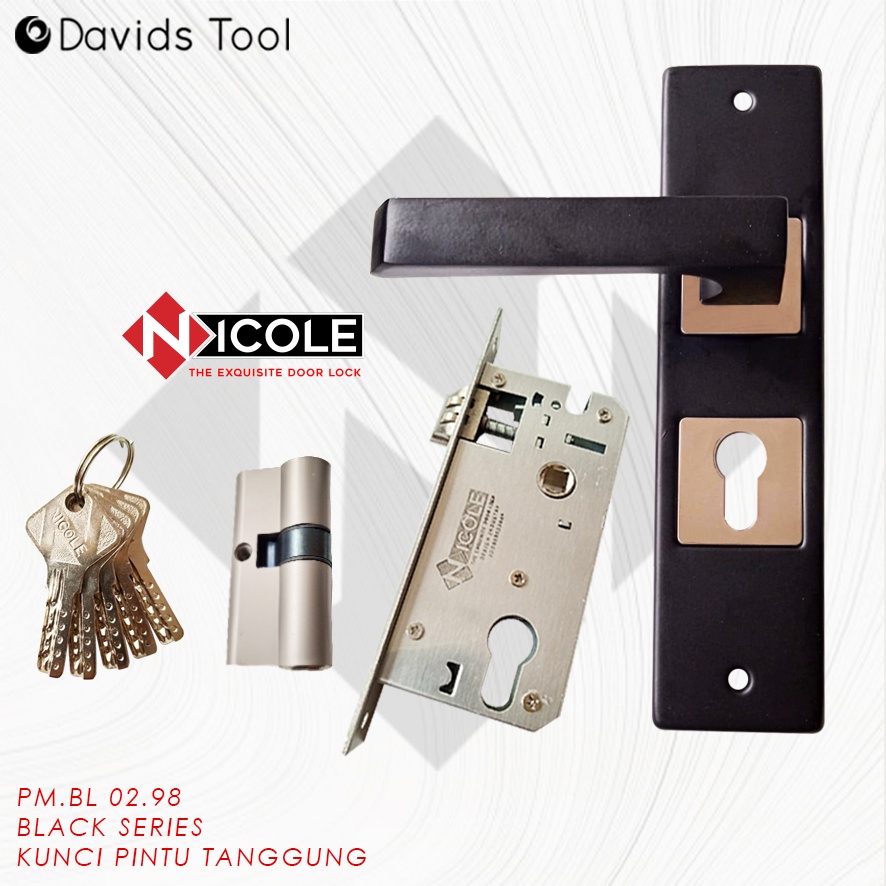 Nicole Handel Pintu Rumah Kunci Gagang Konci Hendel Handle Set Slot 02 Hitam Tanggung