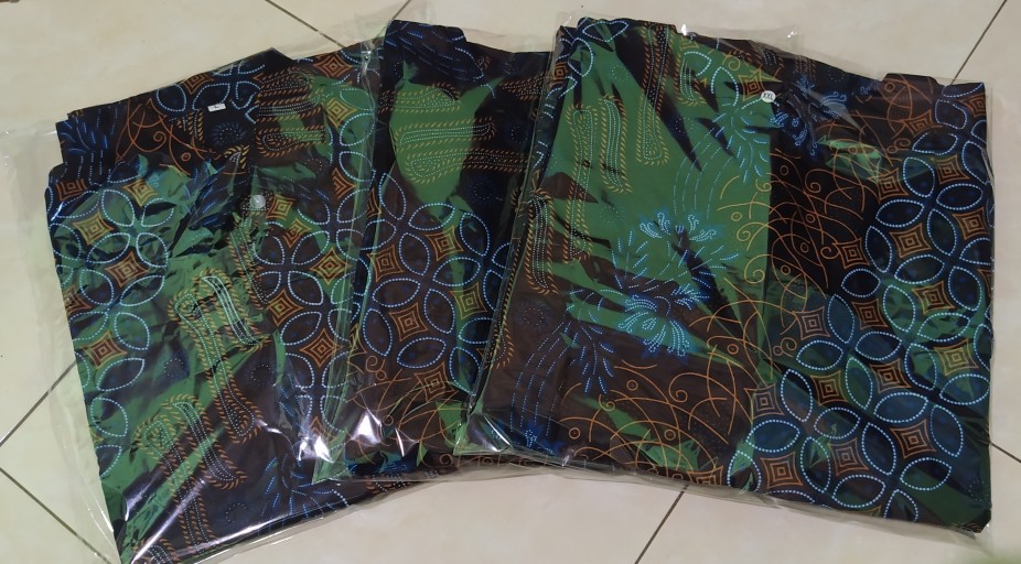 Batik Couple Keluarga Sania Ruffle Ori Ndoro Jowo Dnt Motif Pari Seno Biru