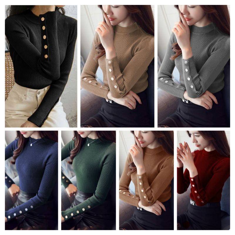 Oz Button knit BLOUSE RAJUT KANCING JUMBO ATASAN RAJUT WANITA