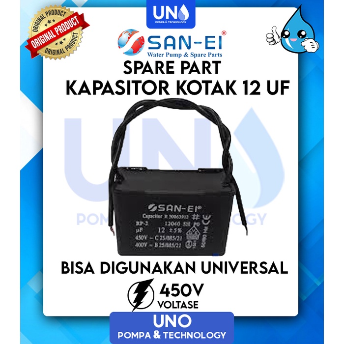 12 uf / 450 Volt SanEi Capacitor / Kapasitor Kotak Pompa Air