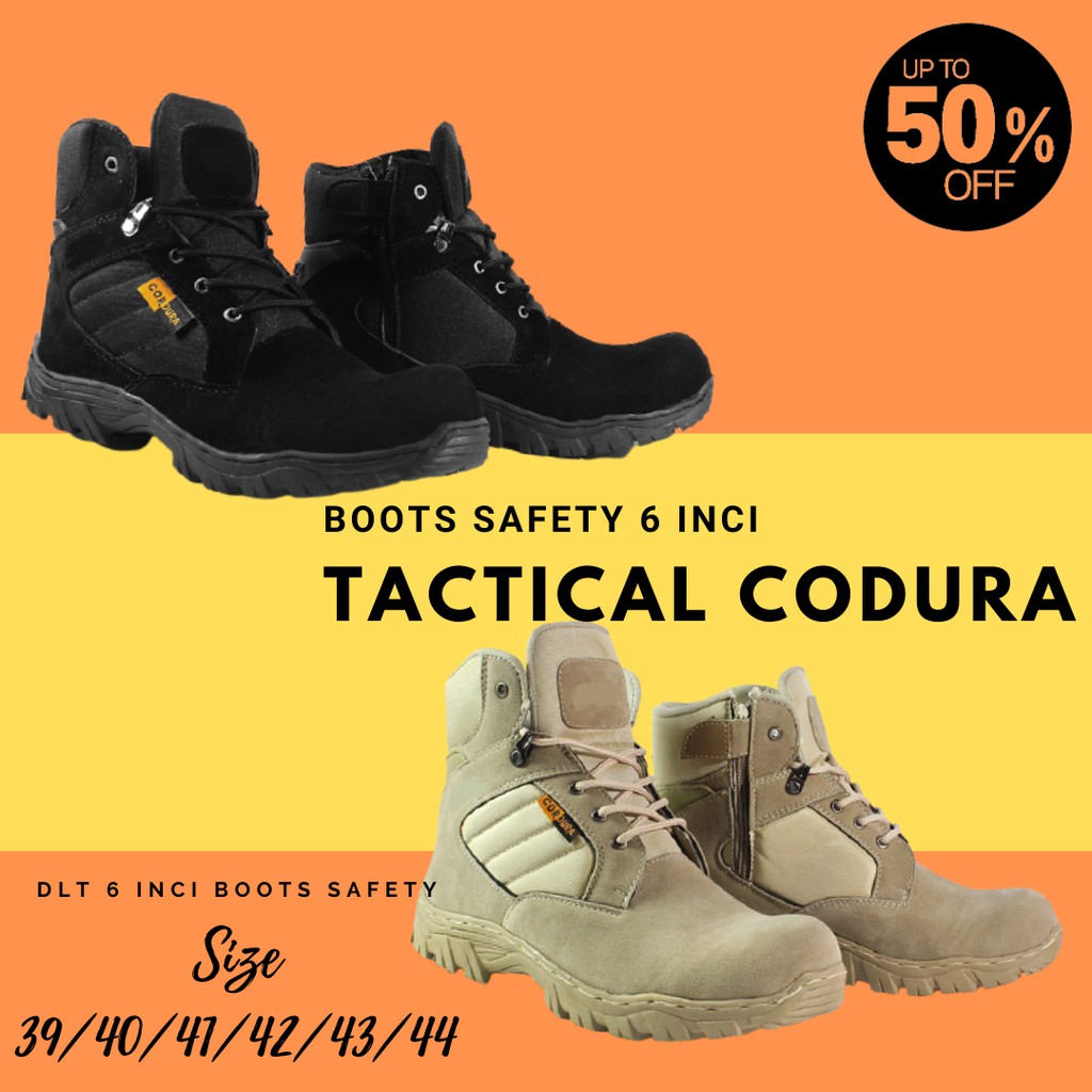 Sepatu Pria DLT USA Tactical Cordura 6 inci Pendek Boots Safety Ujung Besi HITAM CREAM