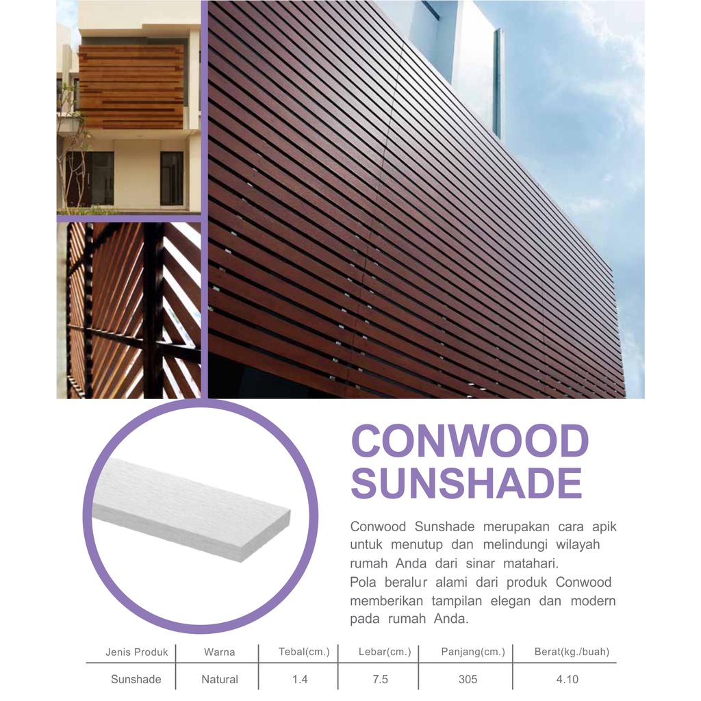 Conwood Sunshade 3&quot; 76mm Plank Wall Decorative DInding Luar Panel Dekorasi Fasad Kanopi Roof Eksterior