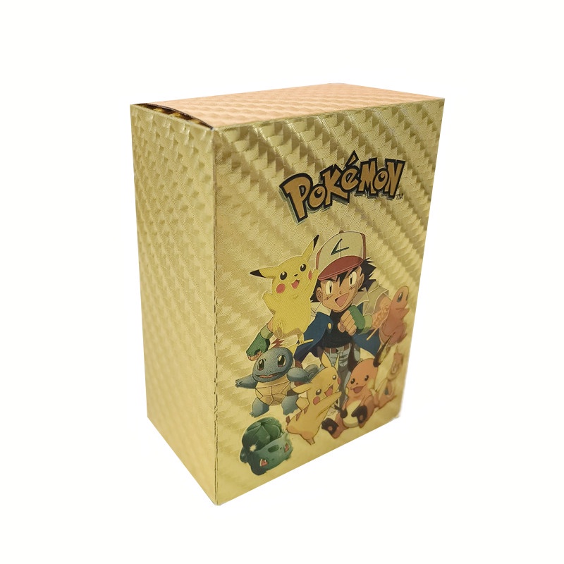 110 / 55 / 27Pcs Kartu Pokemon Go Pikachu Charizard Bahan Metal Warna Emas Untuk Anak Laki-Laki