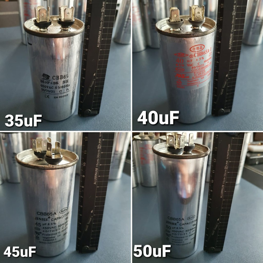 Kapasitor Capasitor 100 70 60 50 45 40 35 30 25 20 15 10 8 uF 450 V Aluminium CBB65 CBB65A 8uf 10uf 15uf 20uf 25uf 30uf 35uf 40uf 45uf 50uf 60uf 70uf 100uf