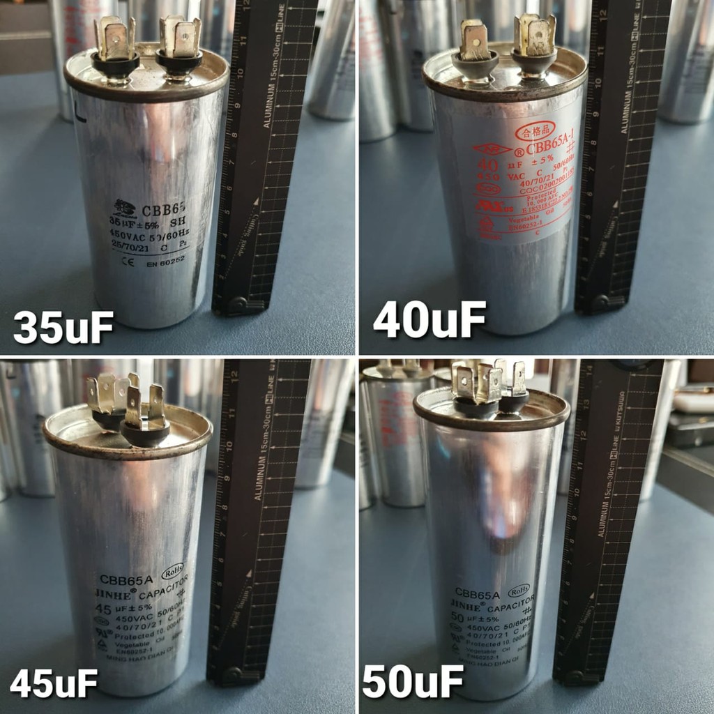 Kapasitor Capasitor 100 70 60 50 45 40 35 30 25 20 15 10 8 uF 450 V Aluminium CBB65 CBB65A 8uf 10uf 15uf 20uf 25uf 30uf 35uf 40uf 45uf 50uf 60uf 70uf 100uf