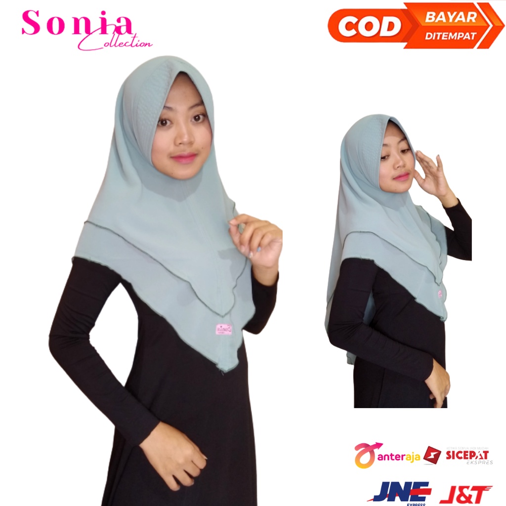 Jilbab 2 layer ceruty Hijab Ceruti Kerudung Pinguin Jilbab Ceruti Premium Terbaru Ori by Sonia Colle