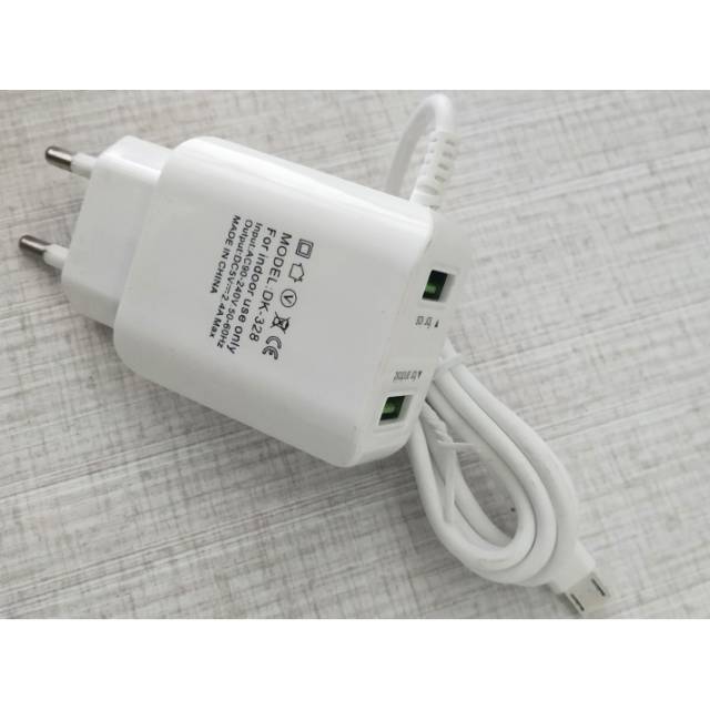 Travel Charger max 2.4 a 2 port + kabel quick cas fast charging quick charger  ampere