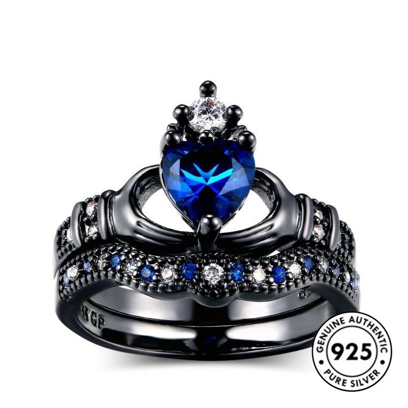 Cincin Sterling Silver 925 Model Mahkota Dengan Batu Sapphire Elegan Untuk Wanita