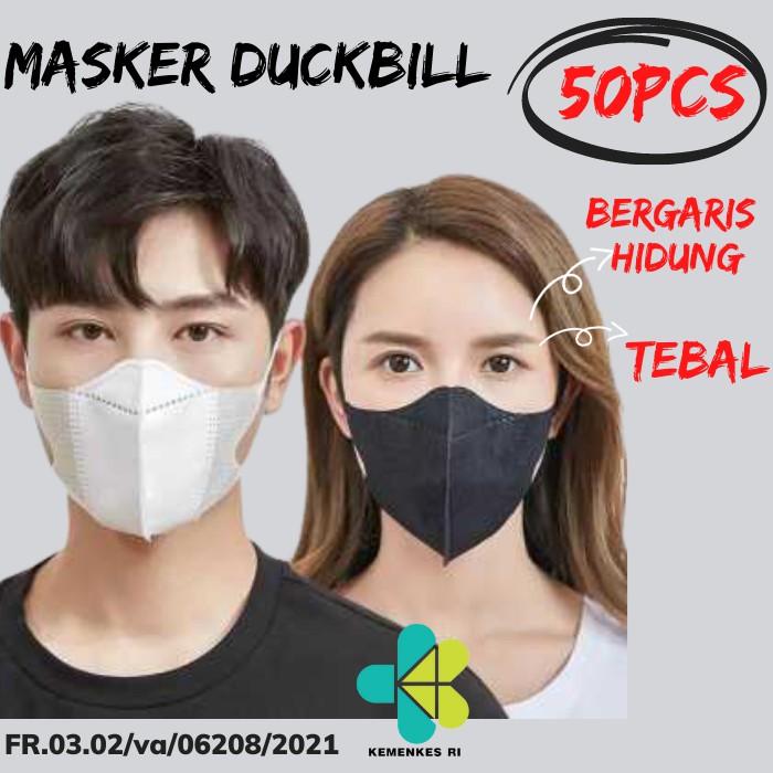 MASKER DUCKBILL 3ply Earloop TANPA BOX isi 50pcs bergaris hidung premium-5