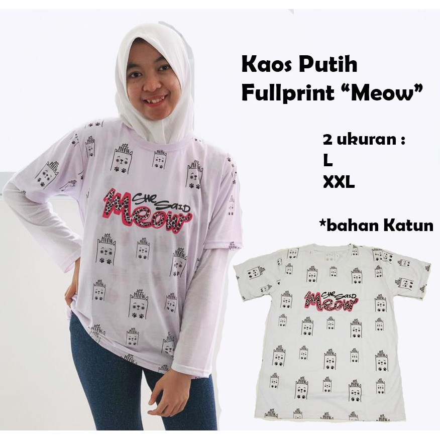 Kaos Oblong Full Print Lengan Pendek &quot;Meow&quot;