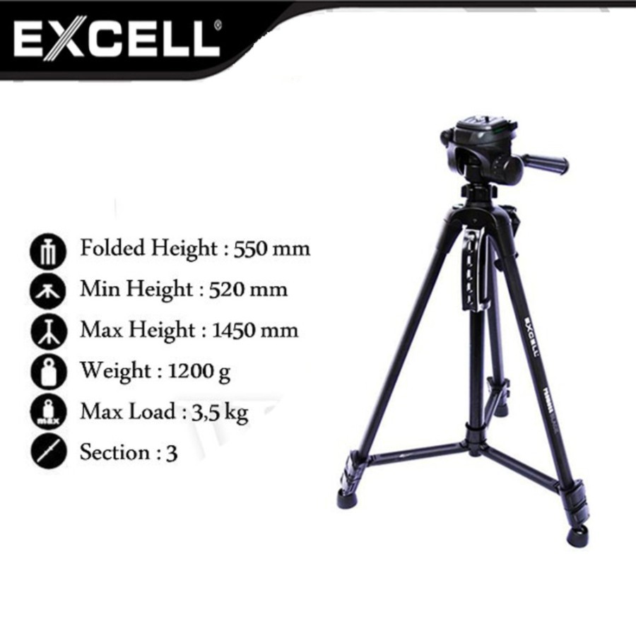 Tripod Excell Promoss Black For Camera DSLR And Mirroless
