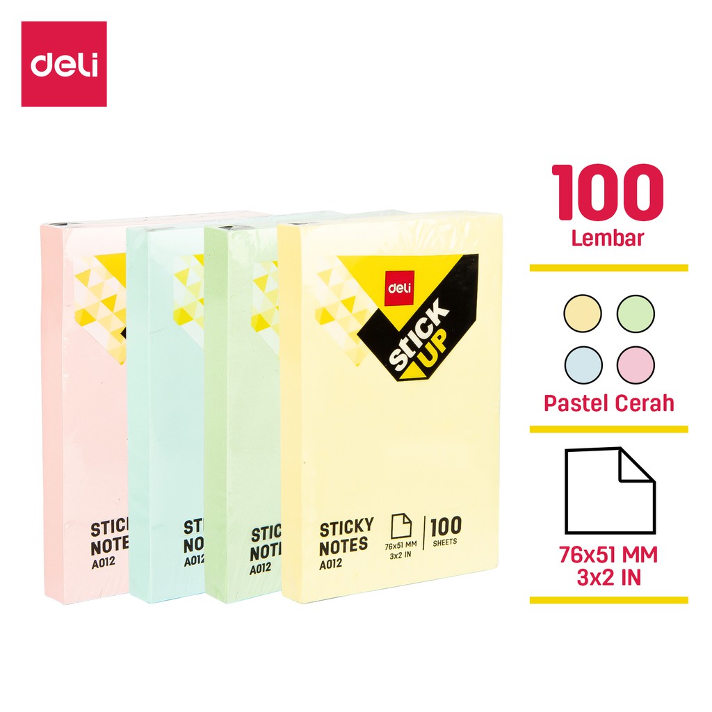 

Deli Memo tempel - Sticky Notes [76 x 51-76mm 100 Sheets] perekat kuat tahan lama warna neon EA01X03