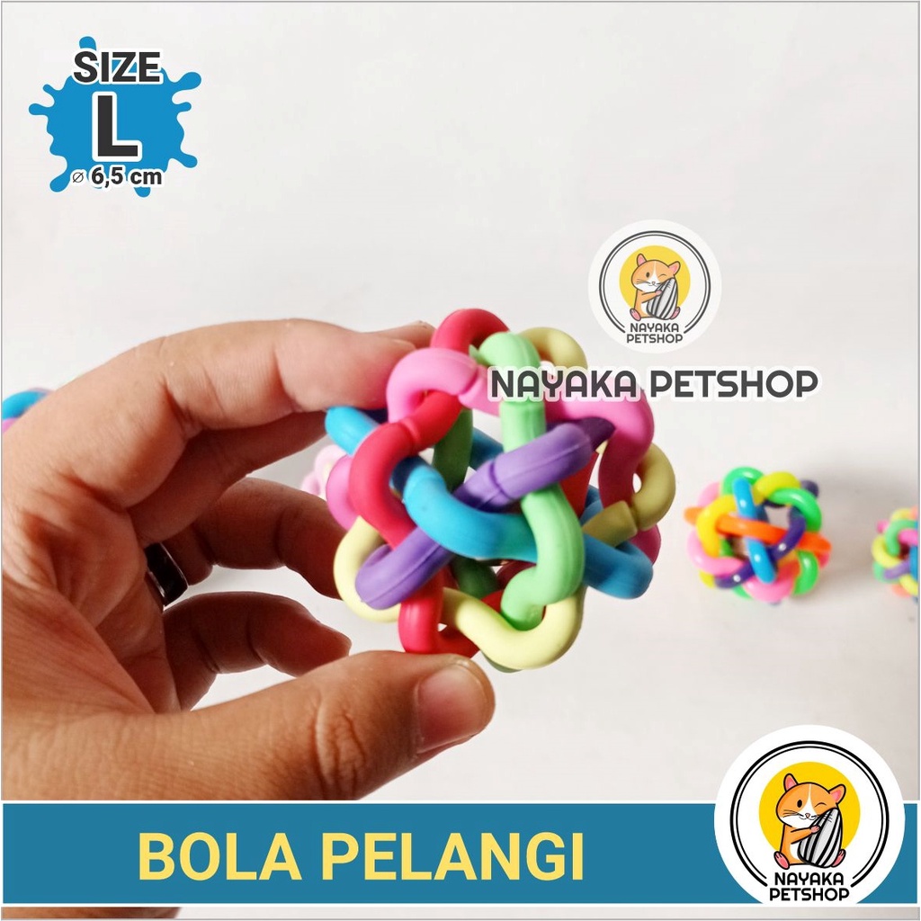 Size L Bola Pelangi Karet Mainan Kucing Bunyi Kerincing Lonceng Pet Cat Toy Ball Anjing