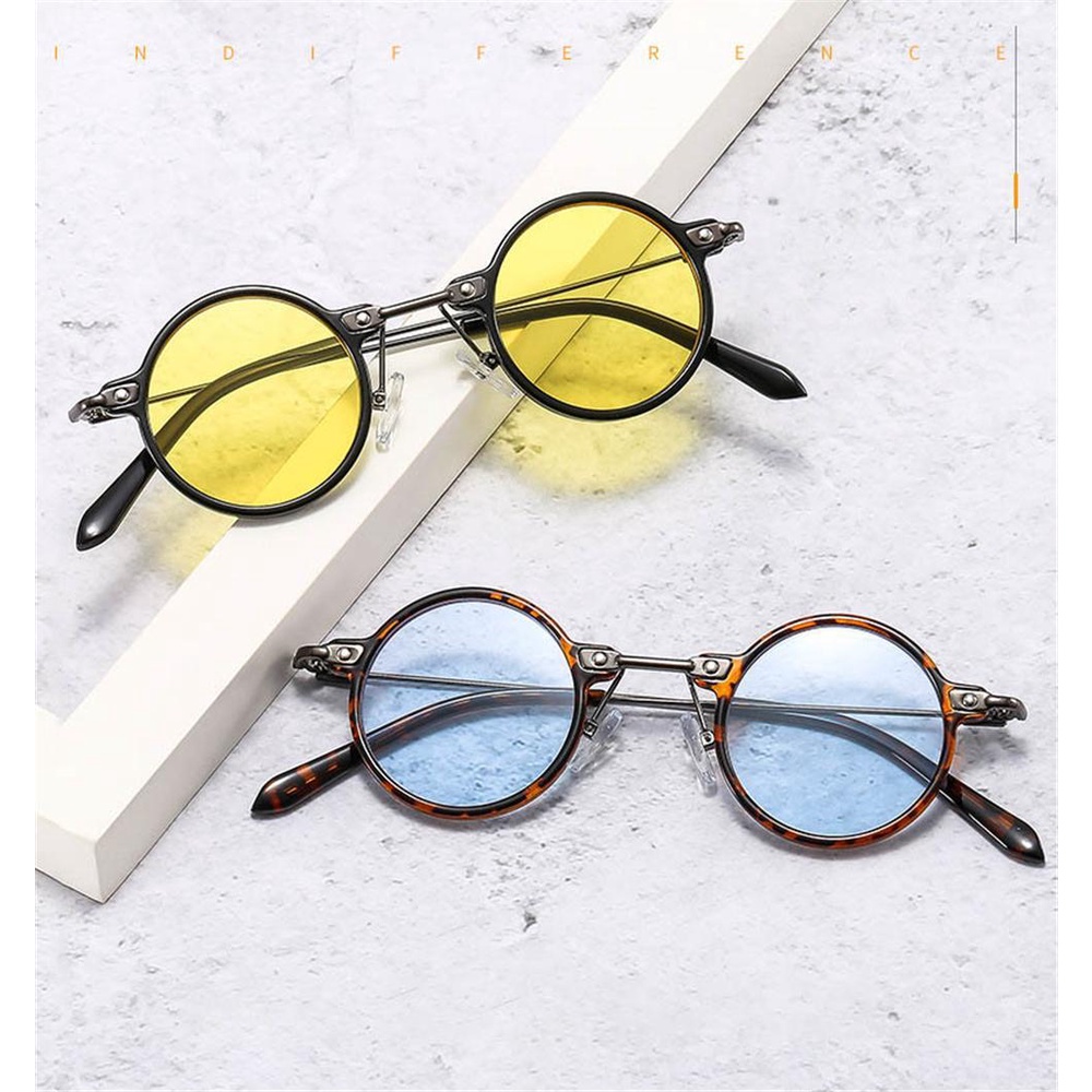 Wonder Kacamata Bulat Kecil Kacamata Retro Warna Laut Lensa Jernih Mengemudi Shades