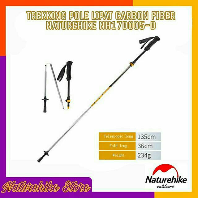 Tongkat Pendaki Gunung Hiking Outdoor Trekking Pole Lipat Carbon Fiber Naturehike NH17D005-D