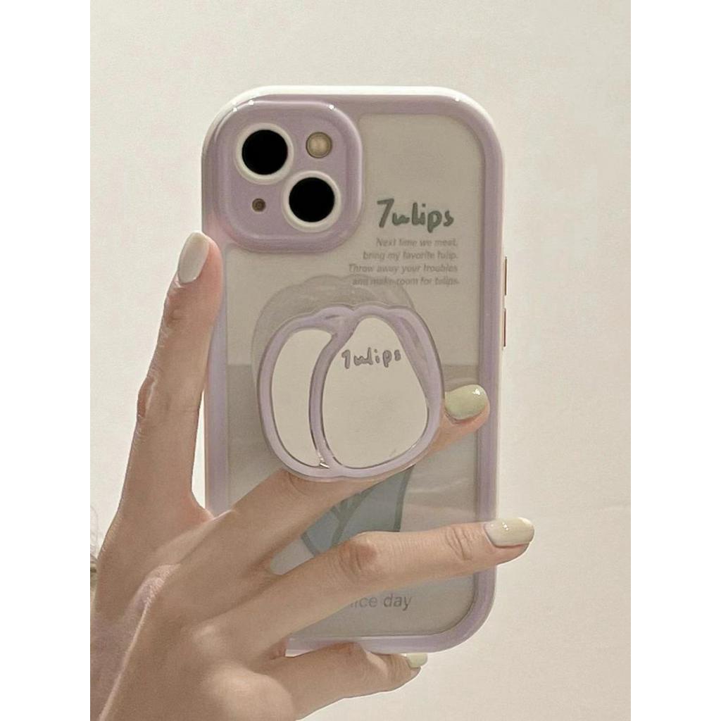 IPHONE Casing Ponsel Desain Print Ungu Tulip Flowers Single Kompatibel Dengan Iphone12 13 14 11 Pro Max bvgbh