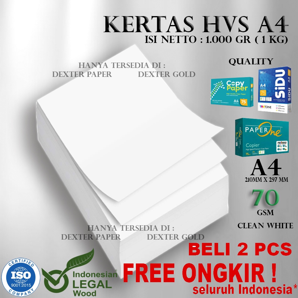 

KERTAS A4 70GR / KERTAS HVS A4 70GSM ISI NETTO 1KG (1000 GRAM)