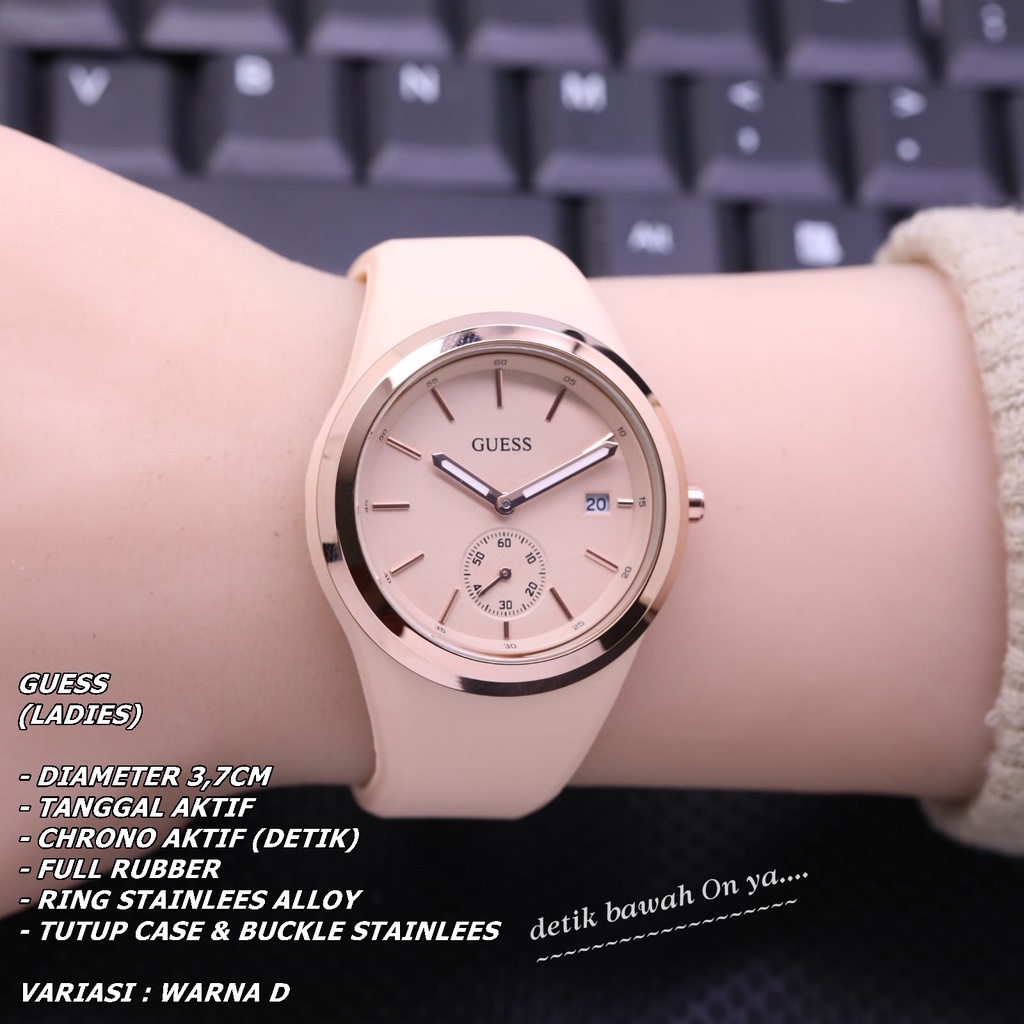 JAM TANGAN WANITA GUESS FULL RUBBER BODY BULAT TANGGAL &amp; CHRONO ON