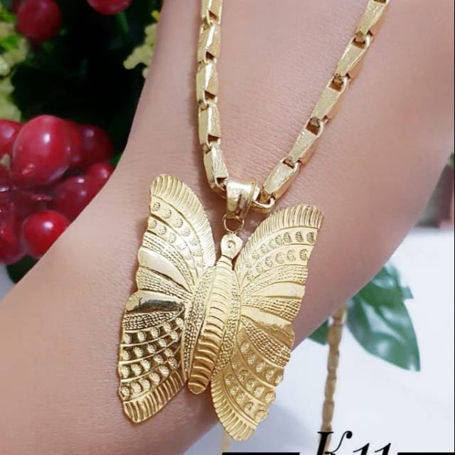 Xuping set perhiasan kalung kupu lapis emas 24k